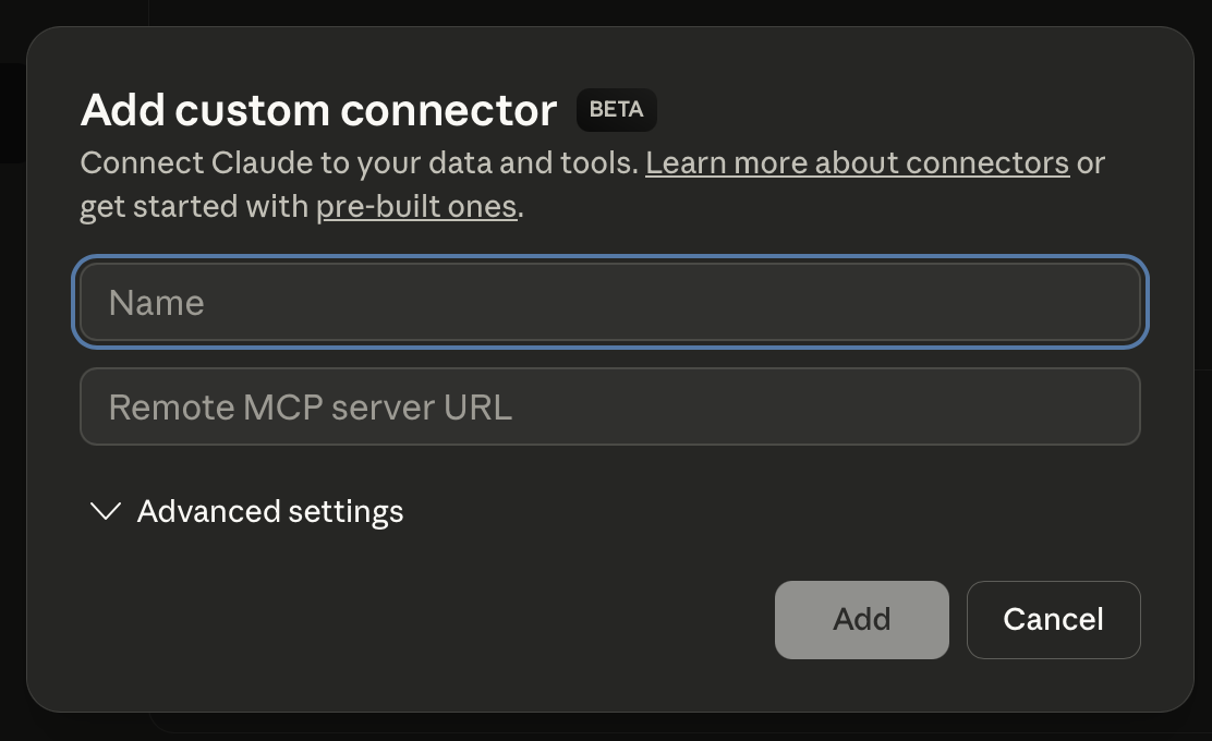 Add Custom Connector Dialog